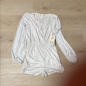 Altar'd State Silver Shimmer V-Neck Comfy New Years Long Sleeve Romper